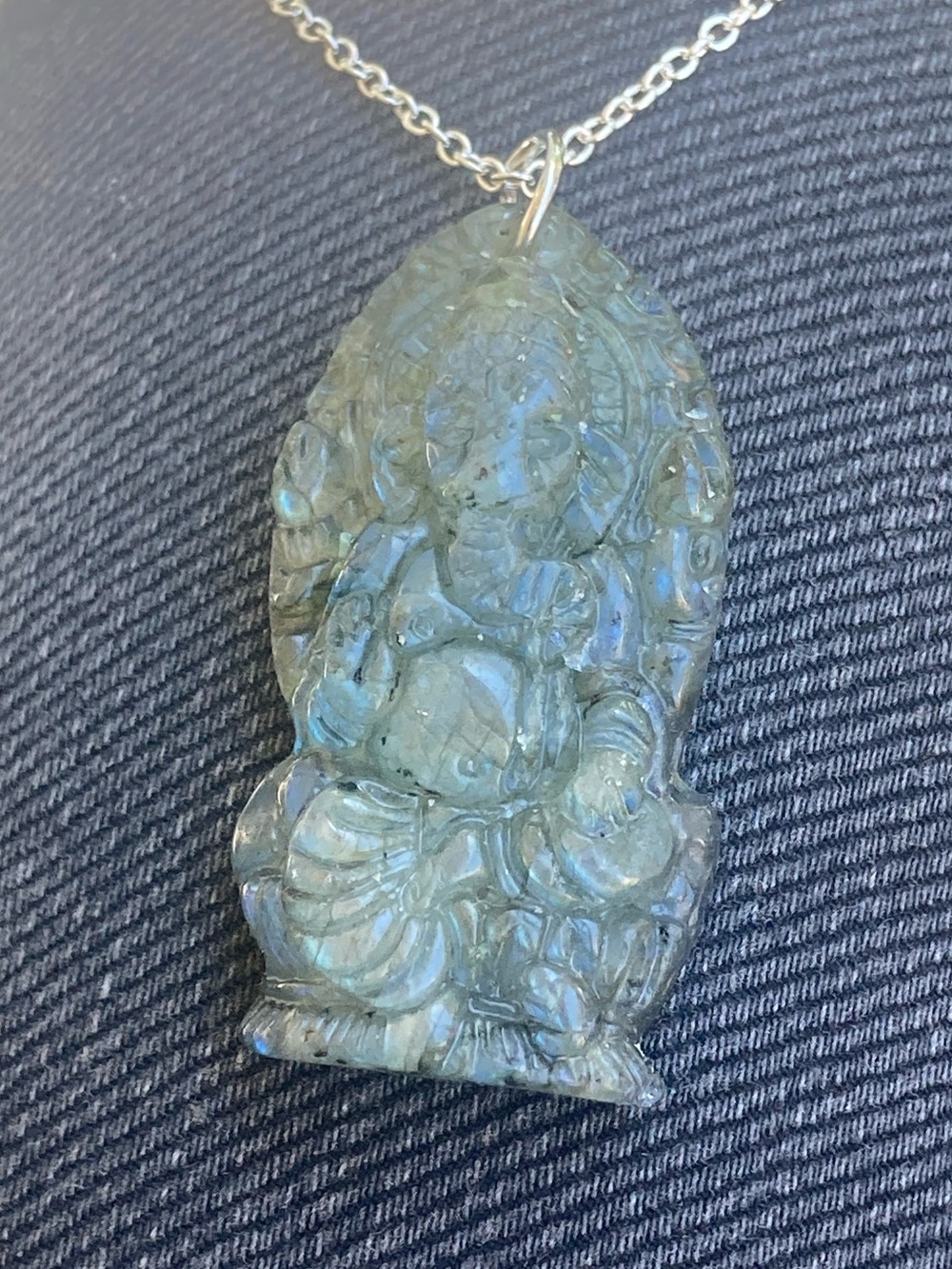 Labradorite Ganesha Pendant Necklace - Blue-Green Gemstone